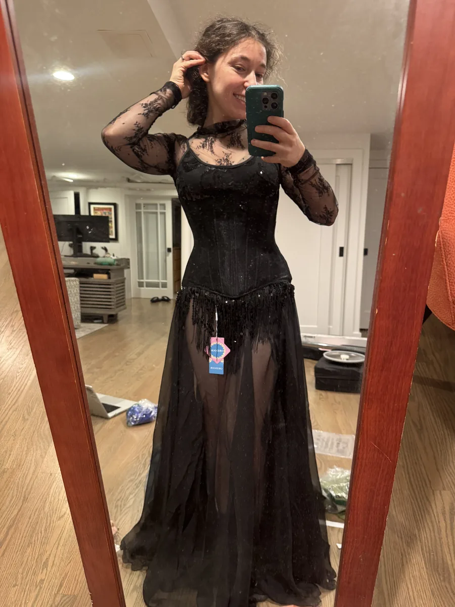 Try-on photo of a black outfit